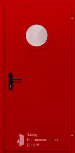 Фото двери «Однопольная с круглым стеклом (красная)» в Щёлково