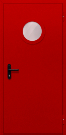 Фото двери «Однопольная с круглым стеклом (красная)» в Щёлково